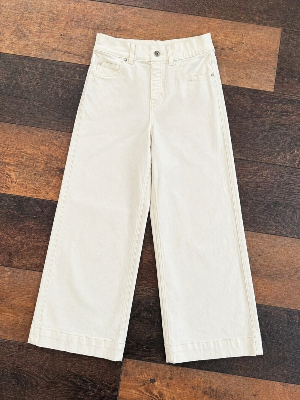 SPANX Cream Cropped Wide Leg Pants Small Stretch Twill High Rise Kick Flare